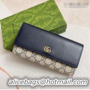 Most Popular Gucci Bi-color GG Marmont Continental Wallet 456116 Navy Blue 2026 