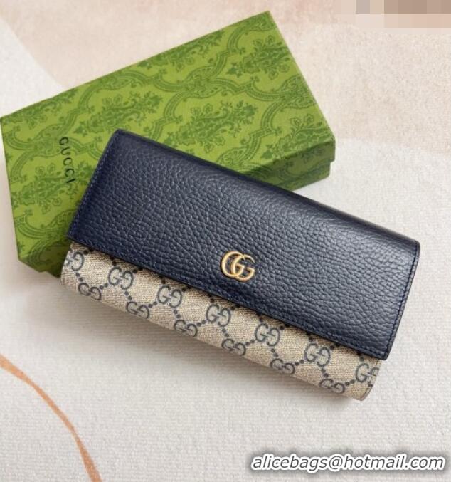 Most Popular Gucci Bi-color GG Marmont Continental Wallet 456116 Navy Blue 2026 
