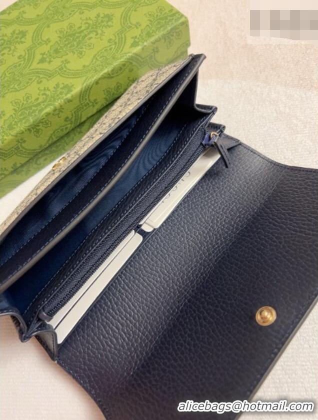 Most Popular Gucci Bi-color GG Marmont Continental Wallet 456116 Navy Blue 2026 