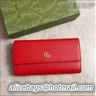 Luxury Classic Gucci GG Marmont Continental Wallet in Red Grained Calfskin 456116 2026