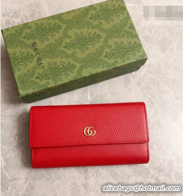 Luxury Classic Gucci GG Marmont Continental Wallet in Red Grained Calfskin 456116 2026