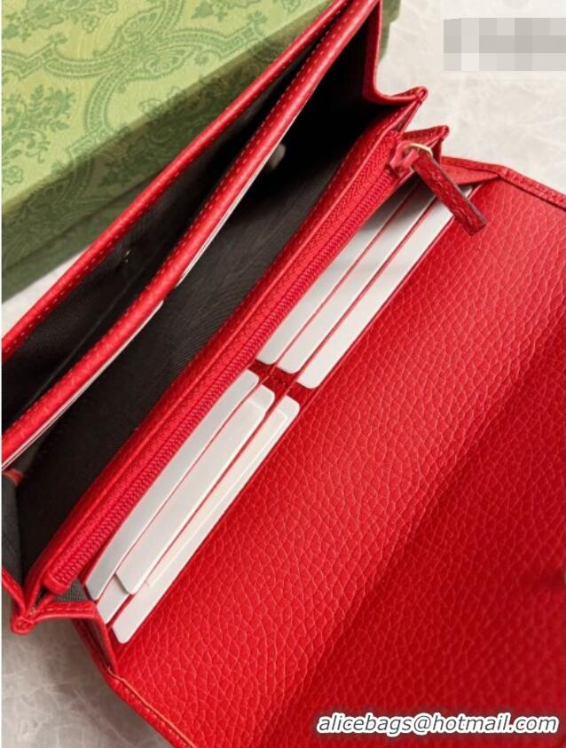 Luxury Classic Gucci GG Marmont Continental Wallet in Red Grained Calfskin 456116 2026