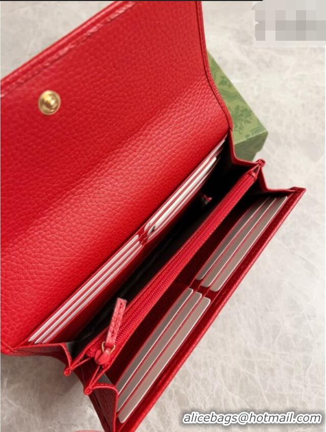 Luxury Classic Gucci GG Marmont Continental Wallet in Red Grained Calfskin 456116 2026