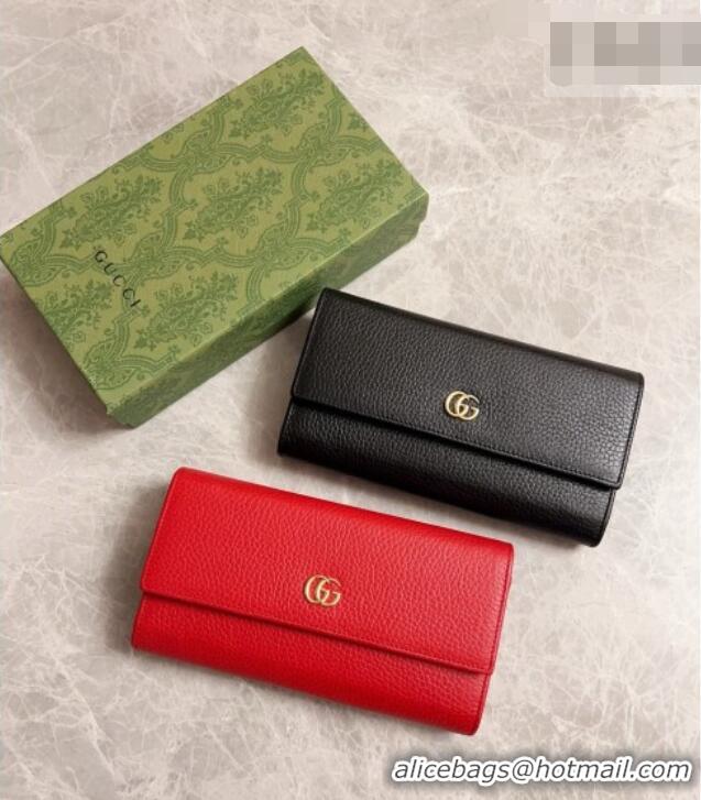 Luxury Classic Gucci GG Marmont Continental Wallet in Red Grained Calfskin 456116 2026