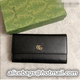 Unique Grade Gucci GG Marmont Continental Wallet in Black Grained Calfskin 456116 2026