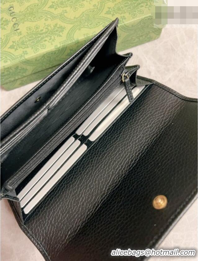 Unique Grade Gucci GG Marmont Continental Wallet in Black Grained Calfskin 456116 2026