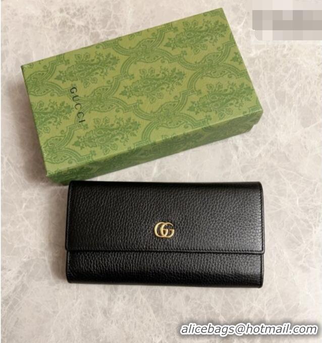 Unique Grade Gucci GG Marmont Continental Wallet in Black Grained Calfskin 456116 2026