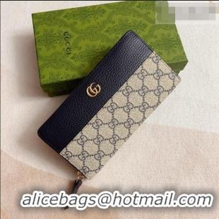 Stylish Gucci Bi-color GG Marmont Zip Around Wallet 456117 Navy Blue 2026