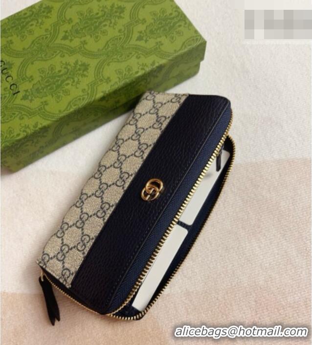 Stylish Gucci Bi-color GG Marmont Zip Around Wallet 456117 Navy Blue 2026