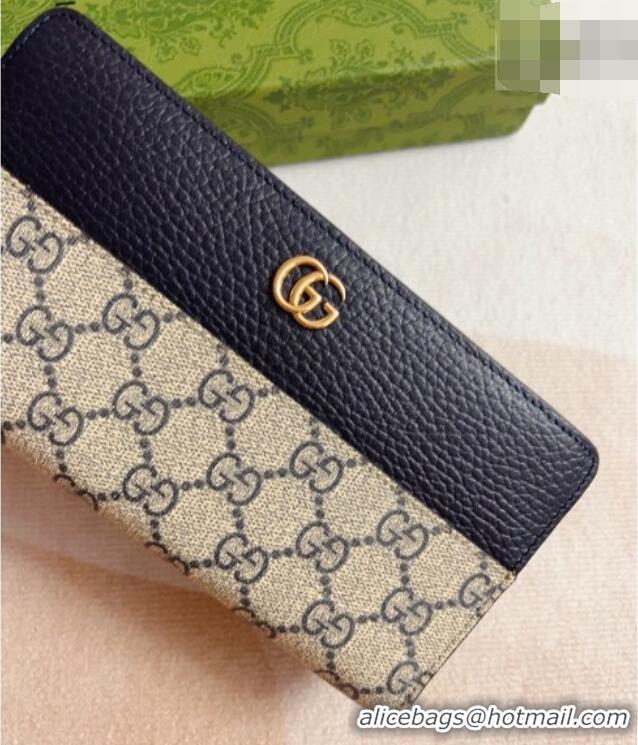 Stylish Gucci Bi-color GG Marmont Zip Around Wallet 456117 Navy Blue 2026