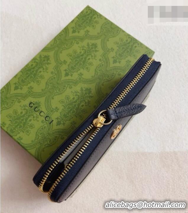 Stylish Gucci Bi-color GG Marmont Zip Around Wallet 456117 Navy Blue 2026