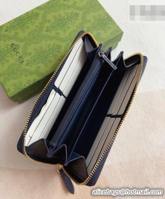 Stylish Gucci Bi-color GG Marmont Zip Around Wallet 456117 Navy Blue 2026