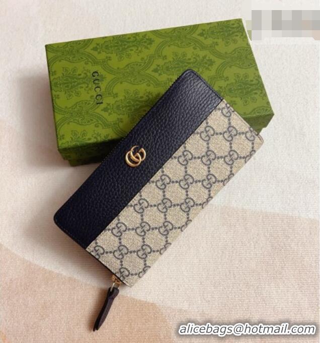 Stylish Gucci Bi-color GG Marmont Zip Around Wallet 456117 Navy Blue 2026