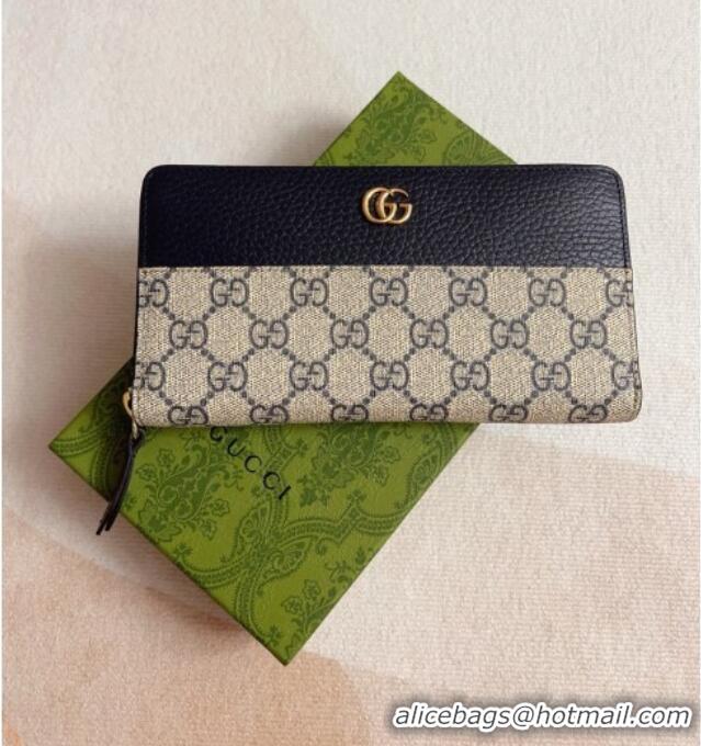 Stylish Gucci Bi-color GG Marmont Zip Around Wallet 456117 Navy Blue 2026