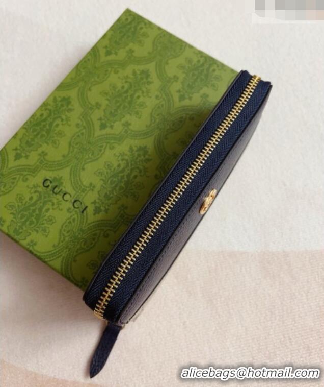 Stylish Gucci Bi-color GG Marmont Zip Around Wallet 456117 Navy Blue 2026