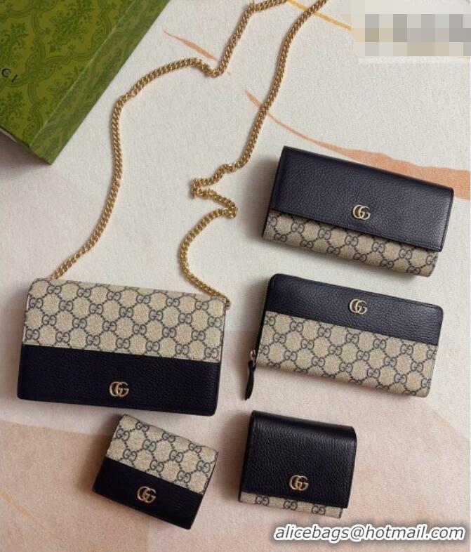 Stylish Gucci Bi-color GG Marmont Zip Around Wallet 456117 Navy Blue 2026