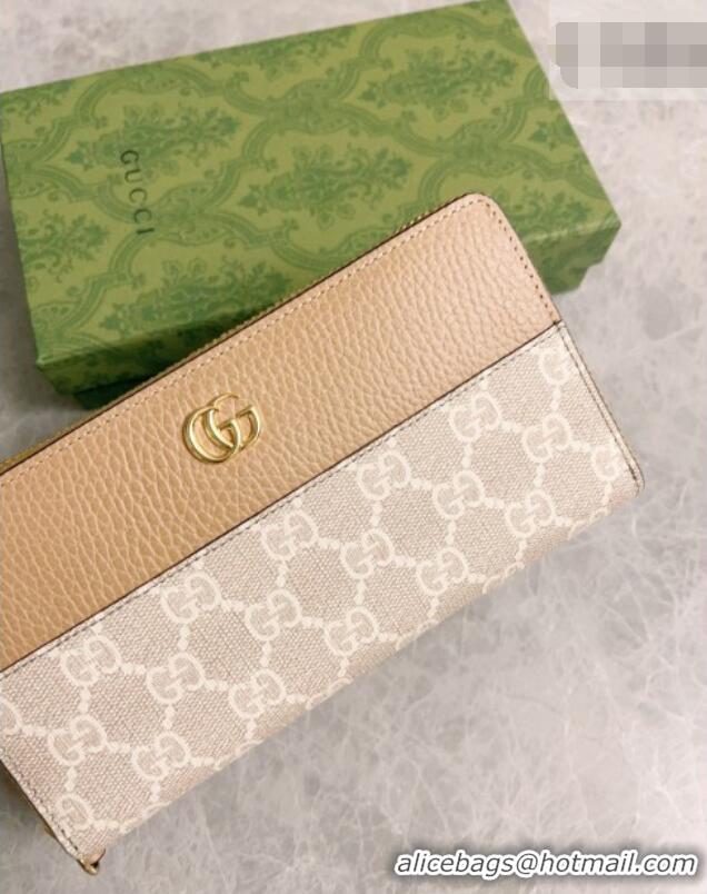 Hot Style Gucci Bi-color GG Marmont Zip Around Wallet 456117 Beige 2026