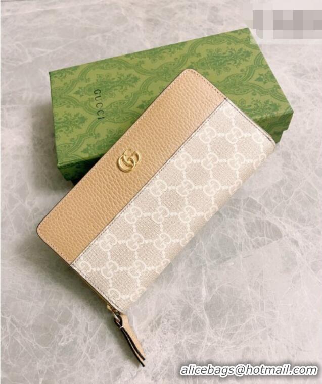 Hot Style Gucci Bi-color GG Marmont Zip Around Wallet 456117 Beige 2026
