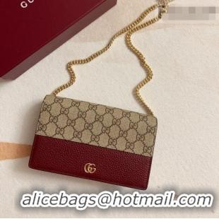 Good Quality Gucci Bi-color GG Marmont Wallet on Chain 497985 Burgundy 2026