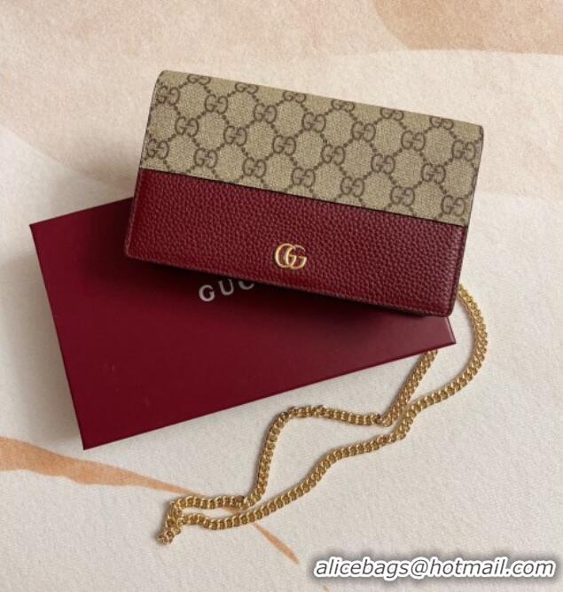 Good Quality Gucci Bi-color GG Marmont Wallet on Chain 497985 Burgundy 2026