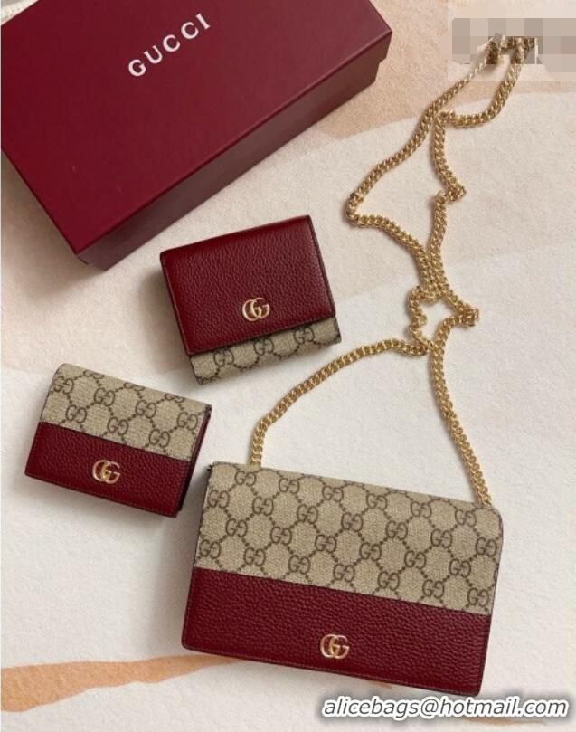 Good Quality Gucci Bi-color GG Marmont Wallet on Chain 497985 Burgundy 2026