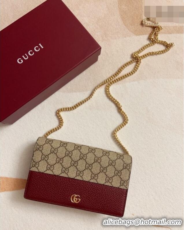 Good Quality Gucci Bi-color GG Marmont Wallet on Chain 497985 Burgundy 2026