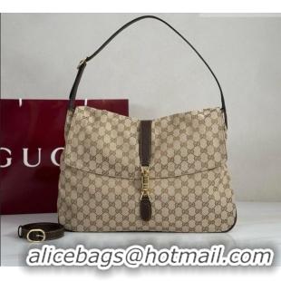Top Quality Gucci Jackie Flap Large Crossbody Bag in Sand and Brown GG Canvas A005ZI 2026