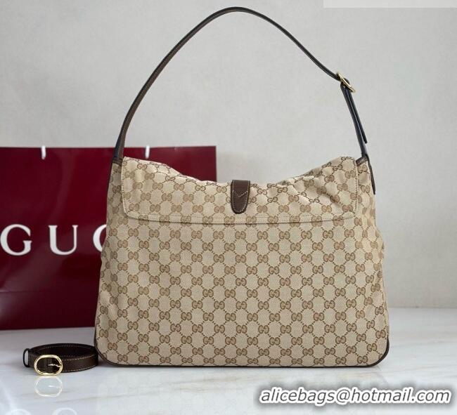 Top Quality Gucci Jackie Flap Large Crossbody Bag in Sand and Brown GG Canvas A005ZI 2026