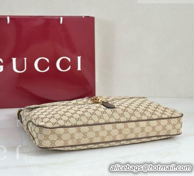 Top Quality Gucci Jackie Flap Large Crossbody Bag in Sand and Brown GG Canvas A005ZI 2026
