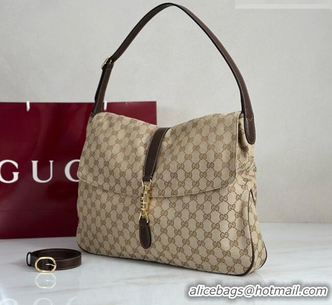Top Quality Gucci Jackie Flap Large Crossbody Bag in Sand and Brown GG Canvas A005ZI 2026