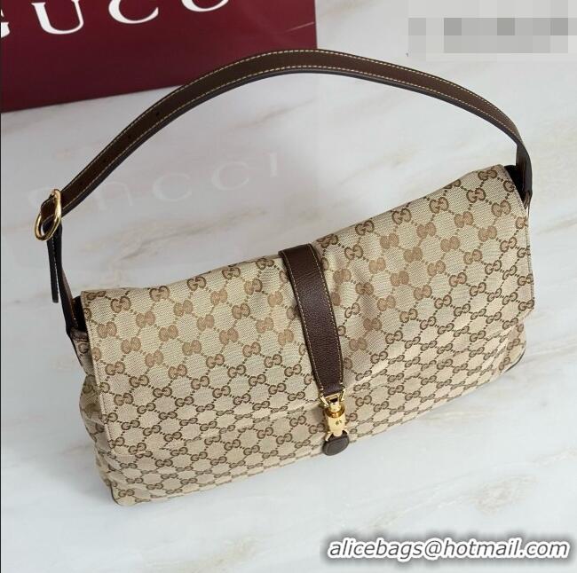 Top Quality Gucci Jackie Flap Large Crossbody Bag in Sand and Brown GG Canvas A005ZI 2026