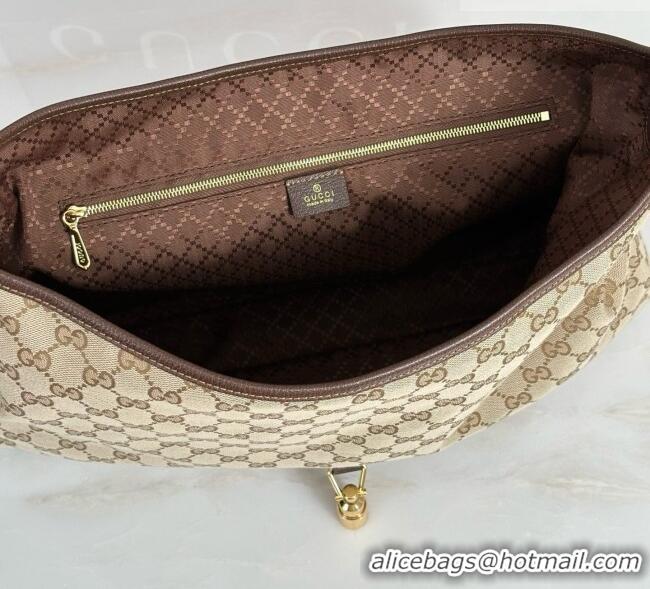 Top Quality Gucci Jackie Flap Large Crossbody Bag in Sand and Brown GG Canvas A005ZI 2026