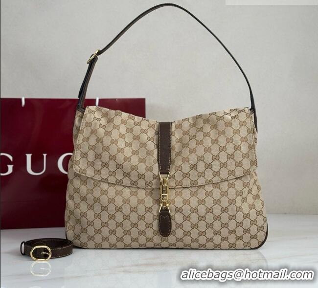 Top Quality Gucci Jackie Flap Large Crossbody Bag in Sand and Brown GG Canvas A005ZI 2026