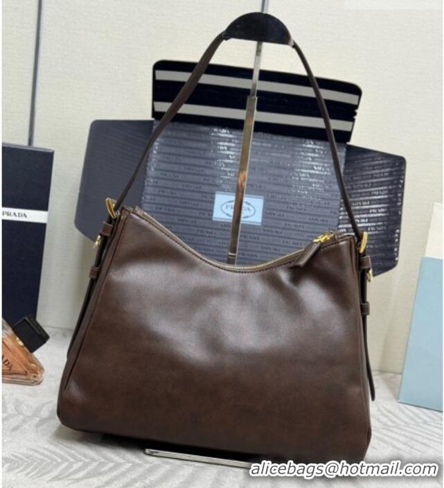 Discount Prada Aimée Medium Leather Shoulder Bag 1BC301 Brown 2026