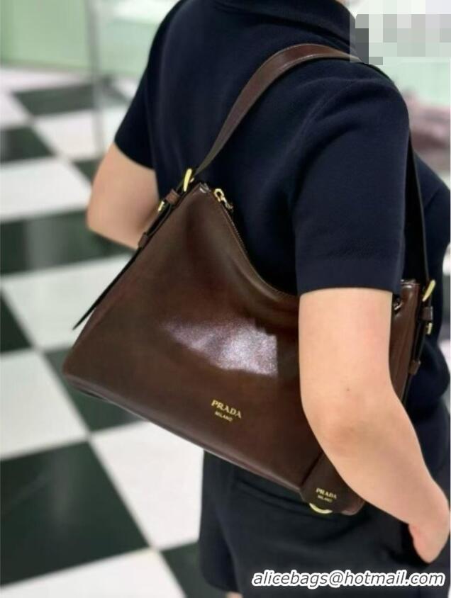 Discount Prada Aimée Medium Leather Shoulder Bag 1BC301 Brown 2026