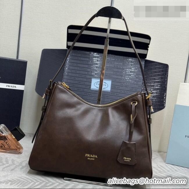 Discount Prada Aimée Medium Leather Shoulder Bag 1BC301 Brown 2026