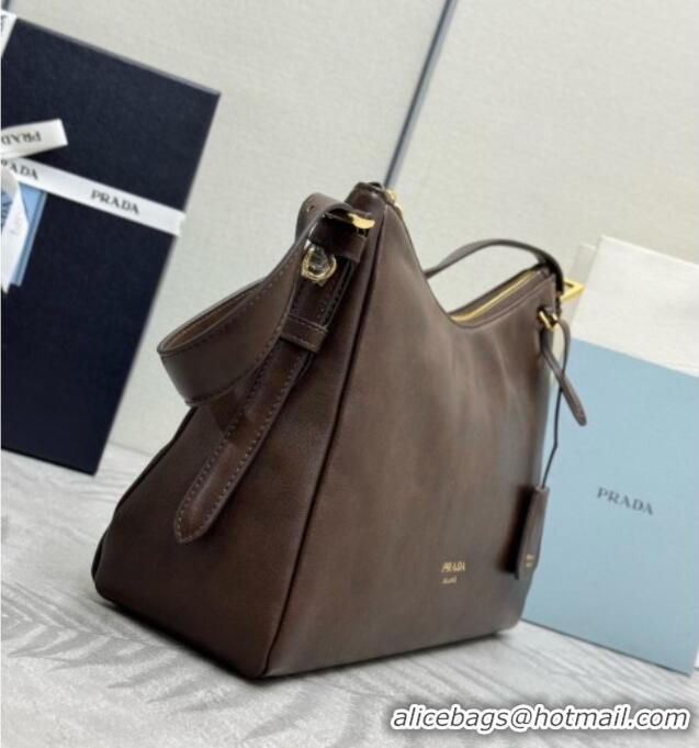 Discount Prada Aimée Medium Leather Shoulder Bag 1BC301 Brown 2026