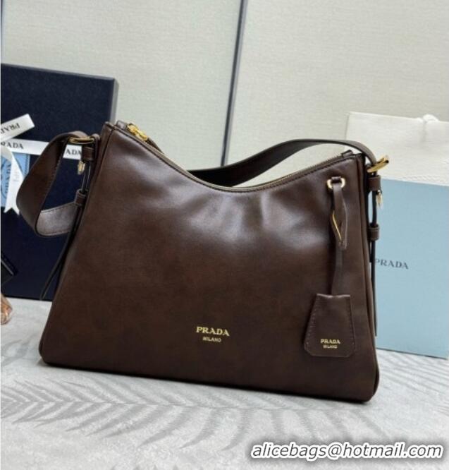 Discount Prada Aimée Medium Leather Shoulder Bag 1BC301 Brown 2026