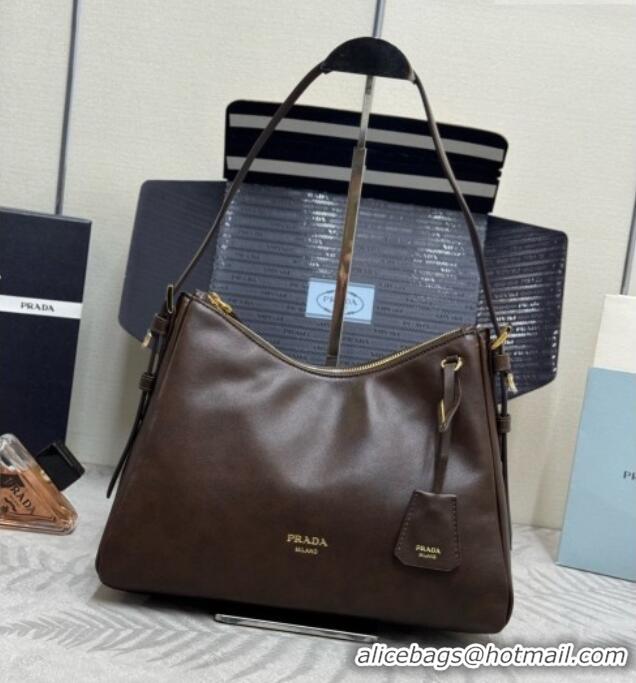 Discount Prada Aimée Medium Leather Shoulder Bag 1BC301 Brown 2026