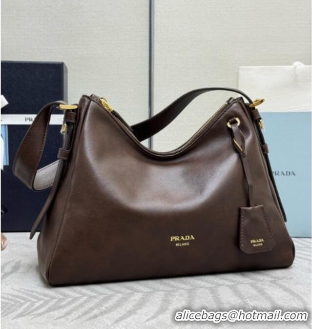 Discount Prada Aimée Medium Leather Shoulder Bag 1BC301 Brown 2026