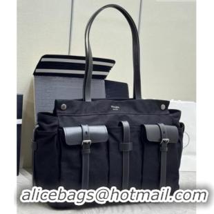 Top Grade Prada Route Canvas and Leather Tote Bag 2VG139 Black 2026