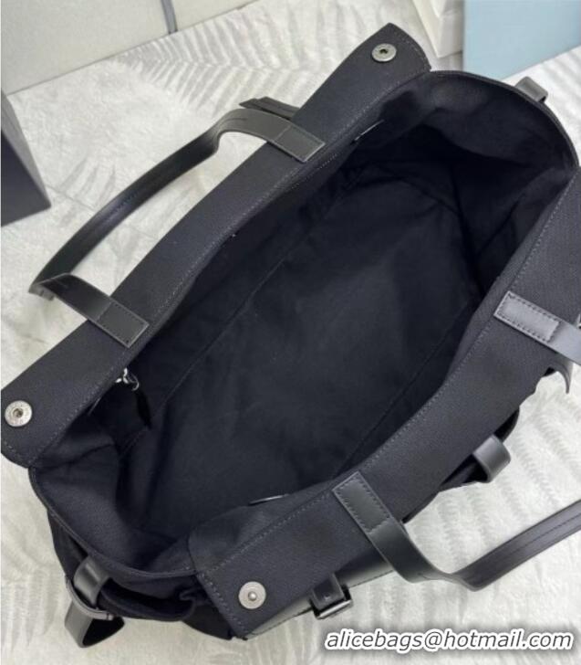 Top Grade Prada Route Canvas and Leather Tote Bag 2VG139 Black 2026