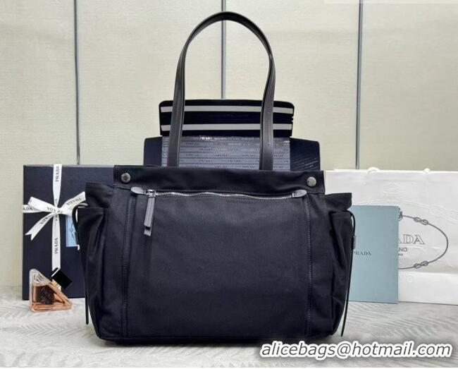 Top Grade Prada Route Canvas and Leather Tote Bag 2VG139 Black 2026
