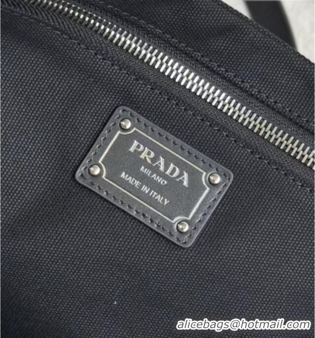 Top Grade Prada Route Canvas and Leather Tote Bag 2VG139 Black 2026
