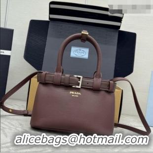 Original Cheap Prada Buckle Small leather Bag with Belt in Nappa Leather 1BA502 Dark Brown 2026