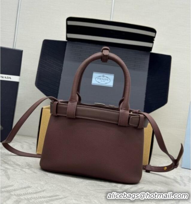 Original Cheap Prada Buckle Small leather Bag with Belt in Nappa Leather 1BA502 Dark Brown 2026