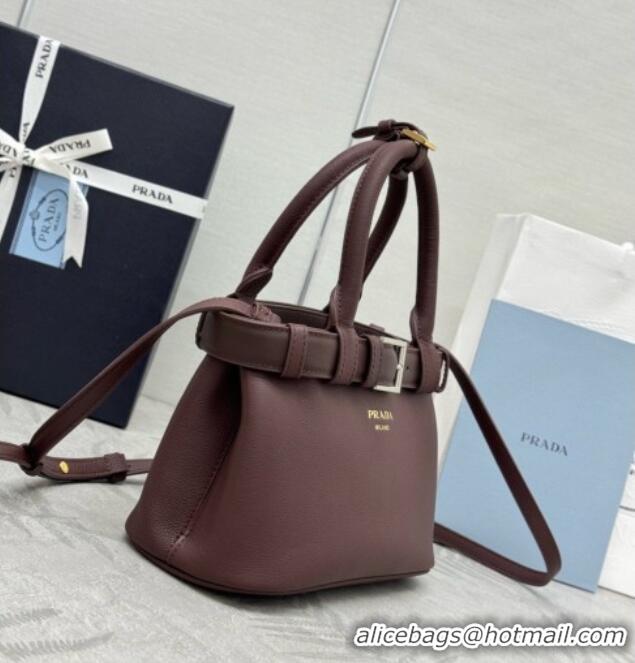 Original Cheap Prada Buckle Small leather Bag with Belt in Nappa Leather 1BA502 Dark Brown 2026