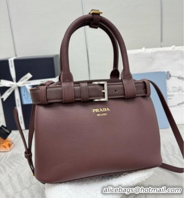 Original Cheap Prada Buckle Small leather Bag with Belt in Nappa Leather 1BA502 Dark Brown 2026