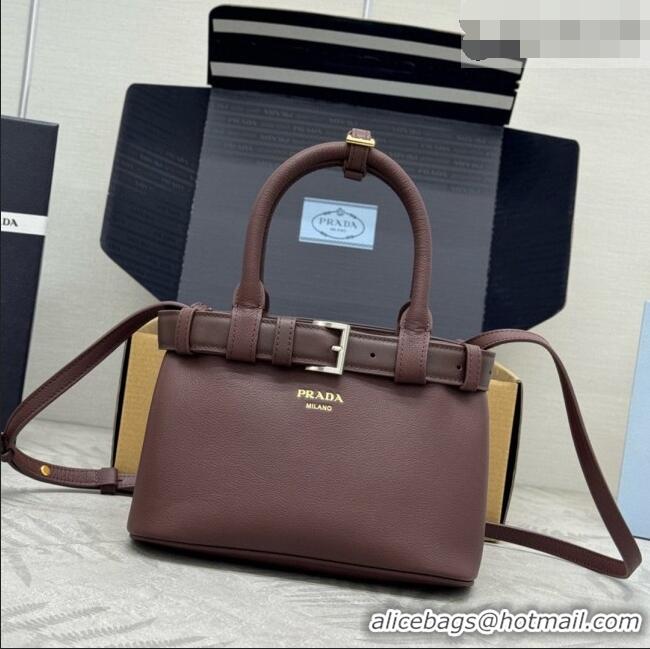 Original Cheap Prada Buckle Small leather Bag with Belt in Nappa Leather 1BA502 Dark Brown 2026