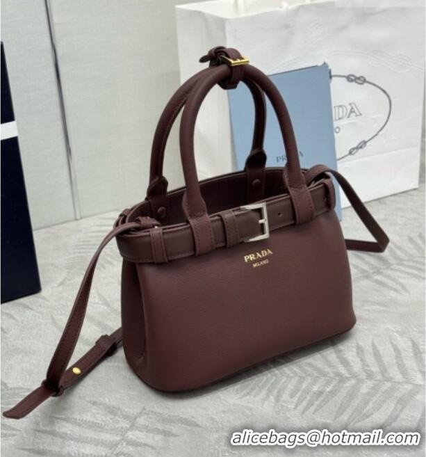 Original Cheap Prada Buckle Small leather Bag with Belt in Nappa Leather 1BA502 Dark Brown 2026